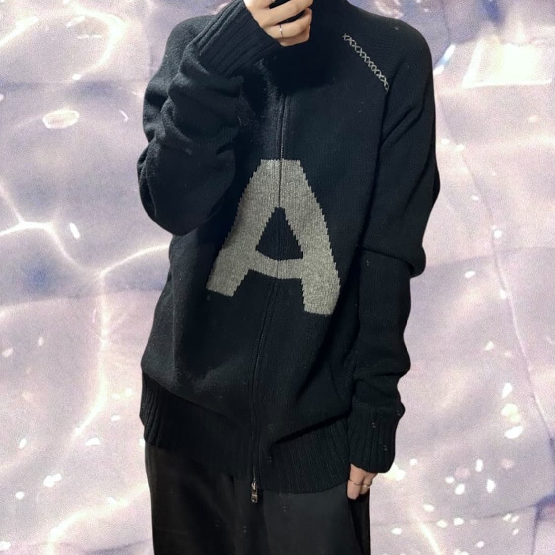 아르마니 알마니 익스체인지 빅로고 램스울 니트 집업 블랙 XL  상품이미지4