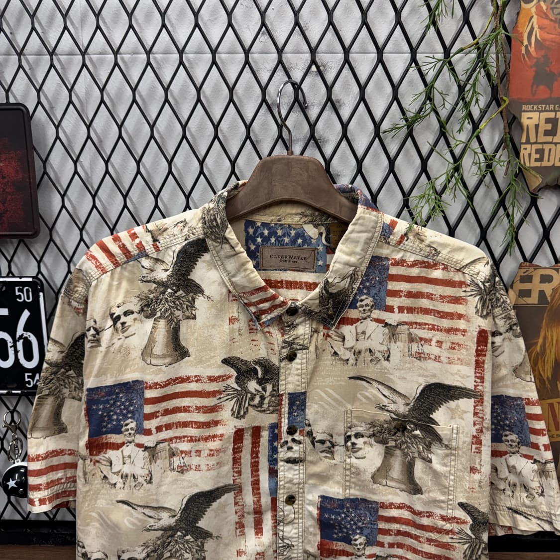 00s USA VINTAGE 반팔 셔츠 전후면 성조기 프린팅 아이보리 상품이미지3