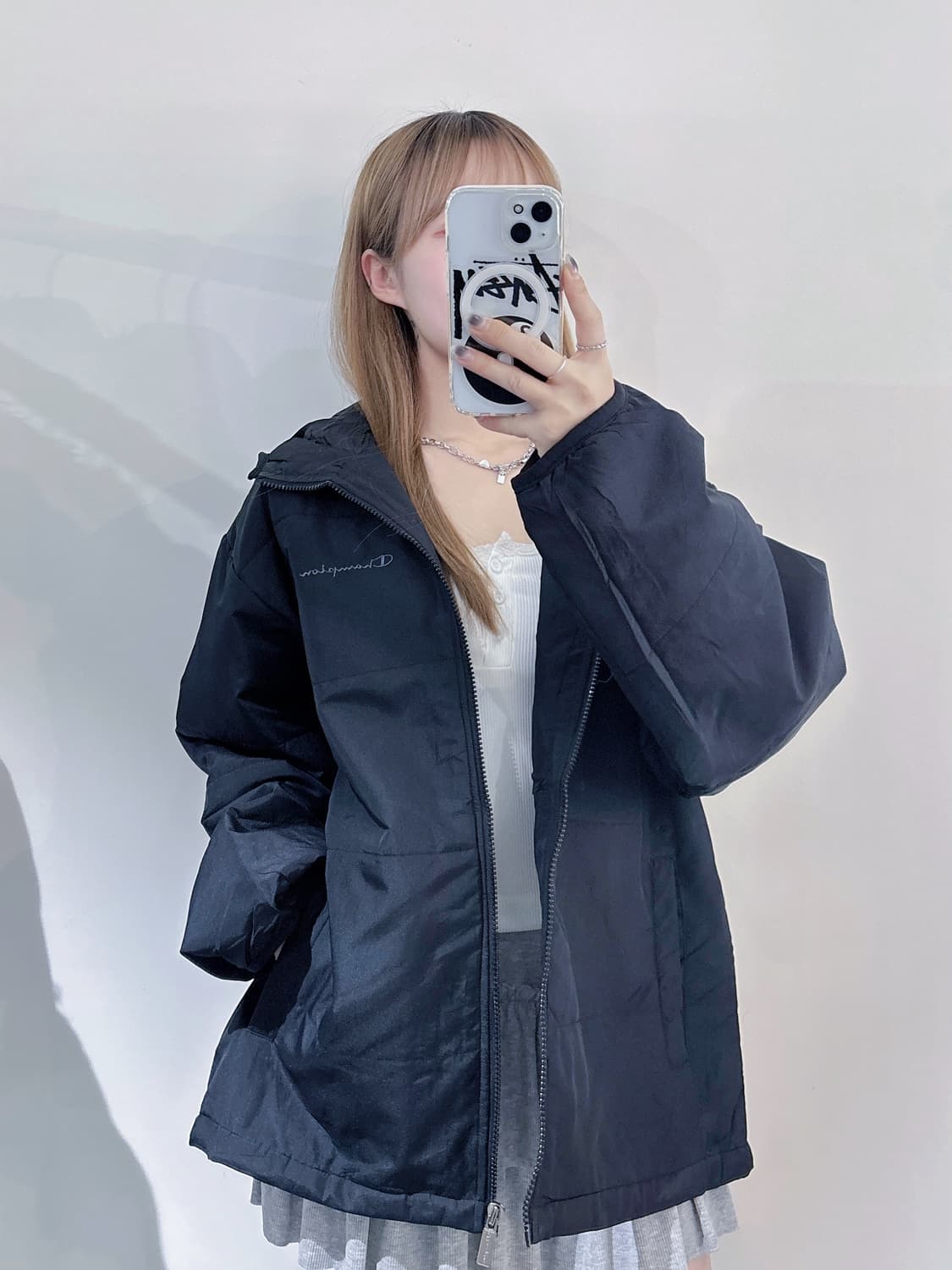 챔피언 블랙 스펠로고 폴리쉘 자켓 상품이미지2