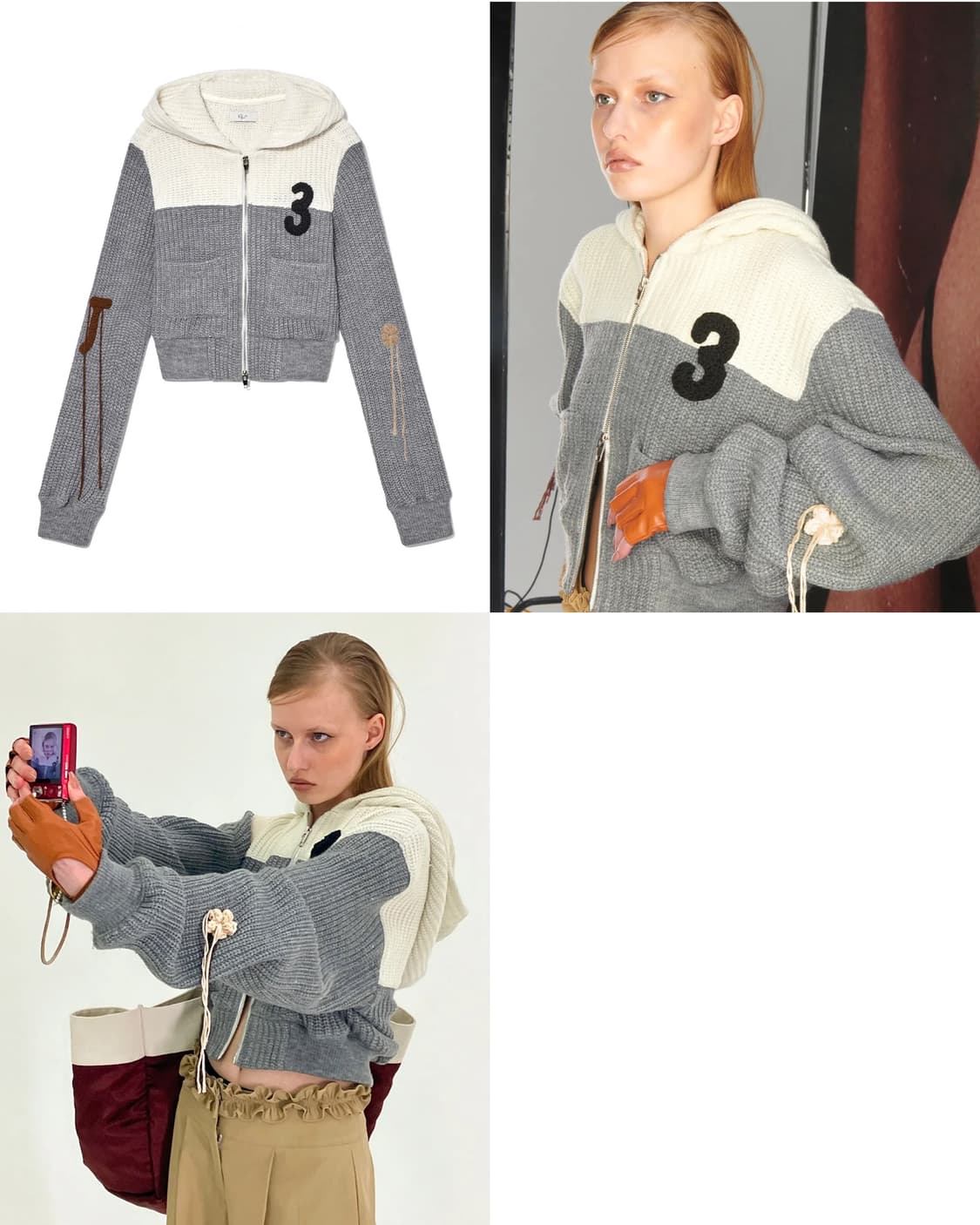 KIJUN 기준 크로셰 니트 후드집업 자켓 그레이 S 상품이미지4