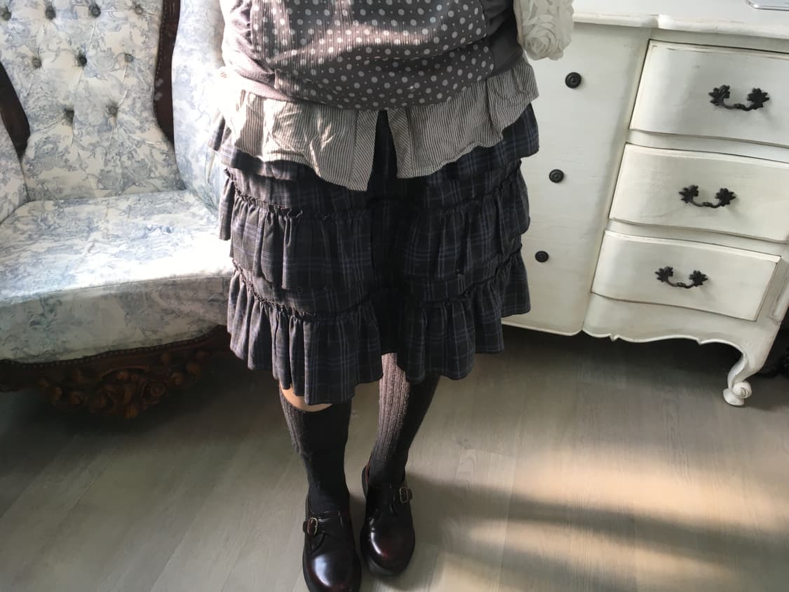 빈티지 체크 프릴 캉캉 미디스커트 상품이미지4