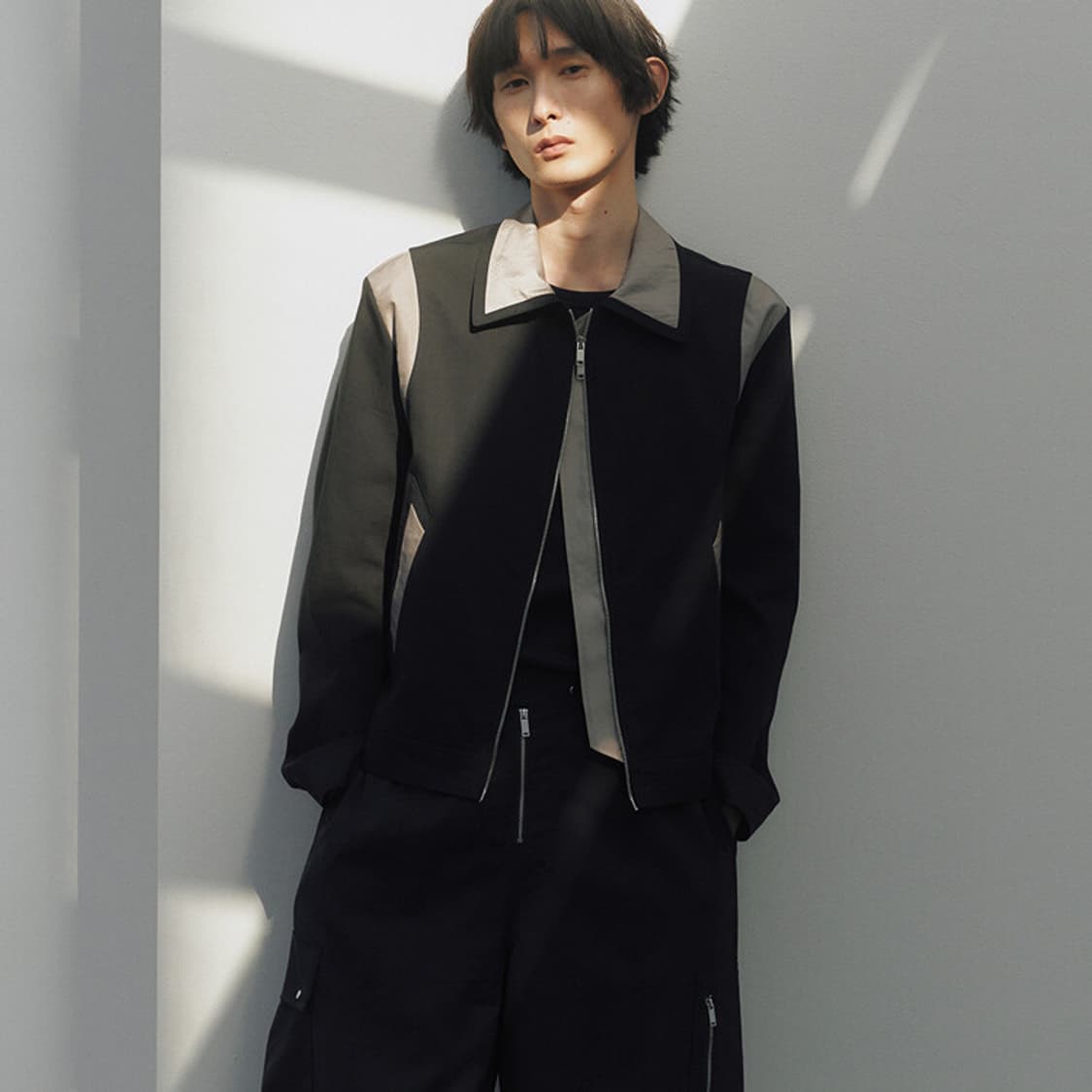 노이어 콘트라스트 오간자 바시티 자켓 (블랙) 상품이미지1