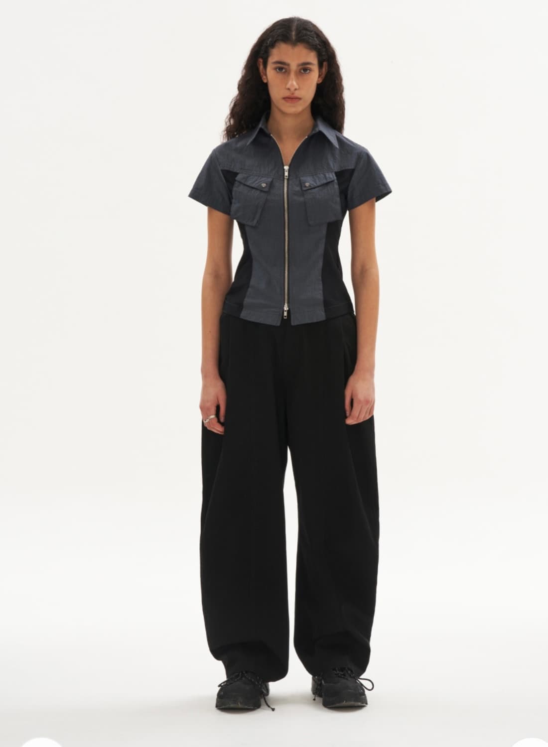 웰빙익스프레스 Panelled Zip Up Shirt Navy 상품이미지2