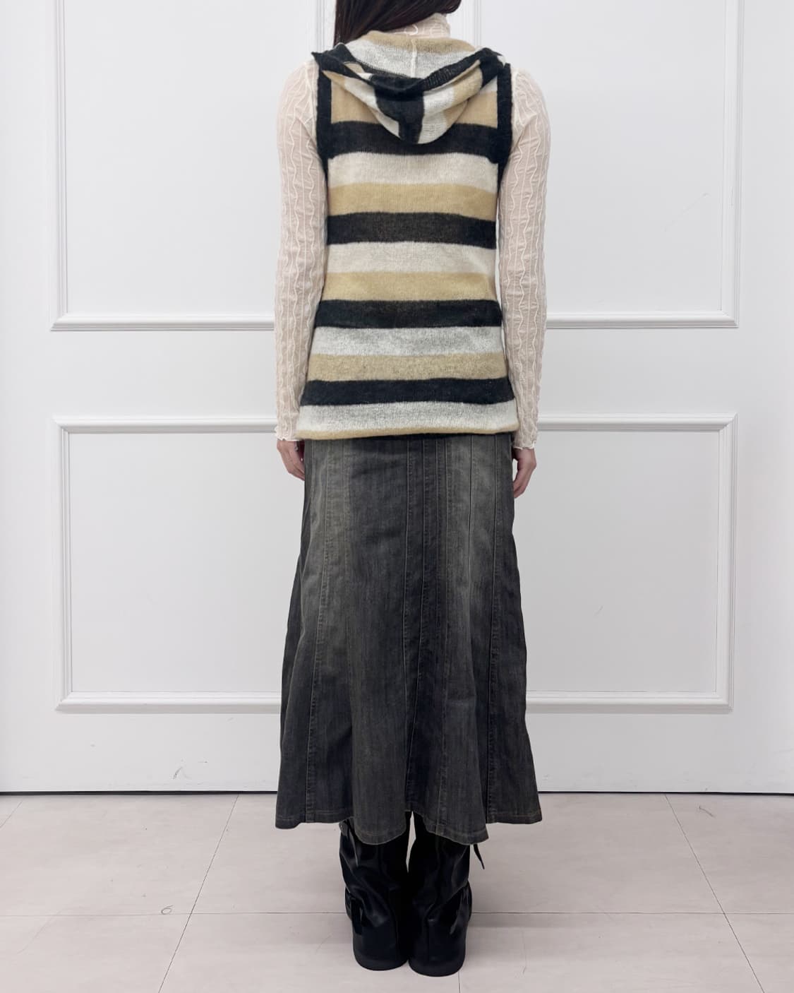 빈티지 샌드 워시 그레이 데님 롱 스커트 상품이미지8