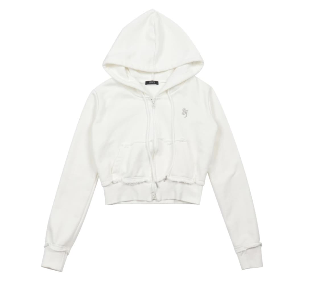 SNJ CUT-OFF CROP ZIP UP (WHITE) 상품이미지1