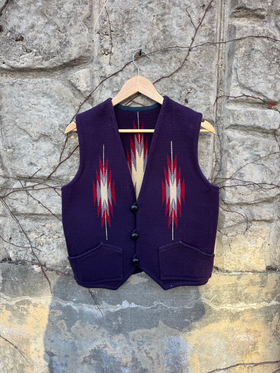 70~80s 빈티지 개인 위버 핸드 우븐 울 오르테가 치마요 베스트 조끼 상품이미지1