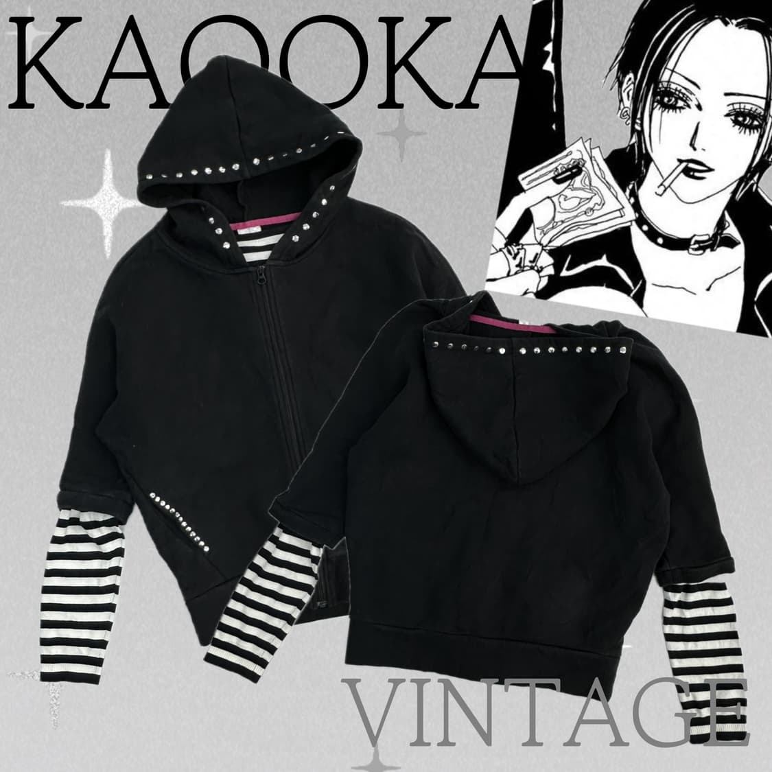 🖤나나깔 블랙 레이어드 후드 코디세트🖤 펑크 티셔츠  상품이미지1