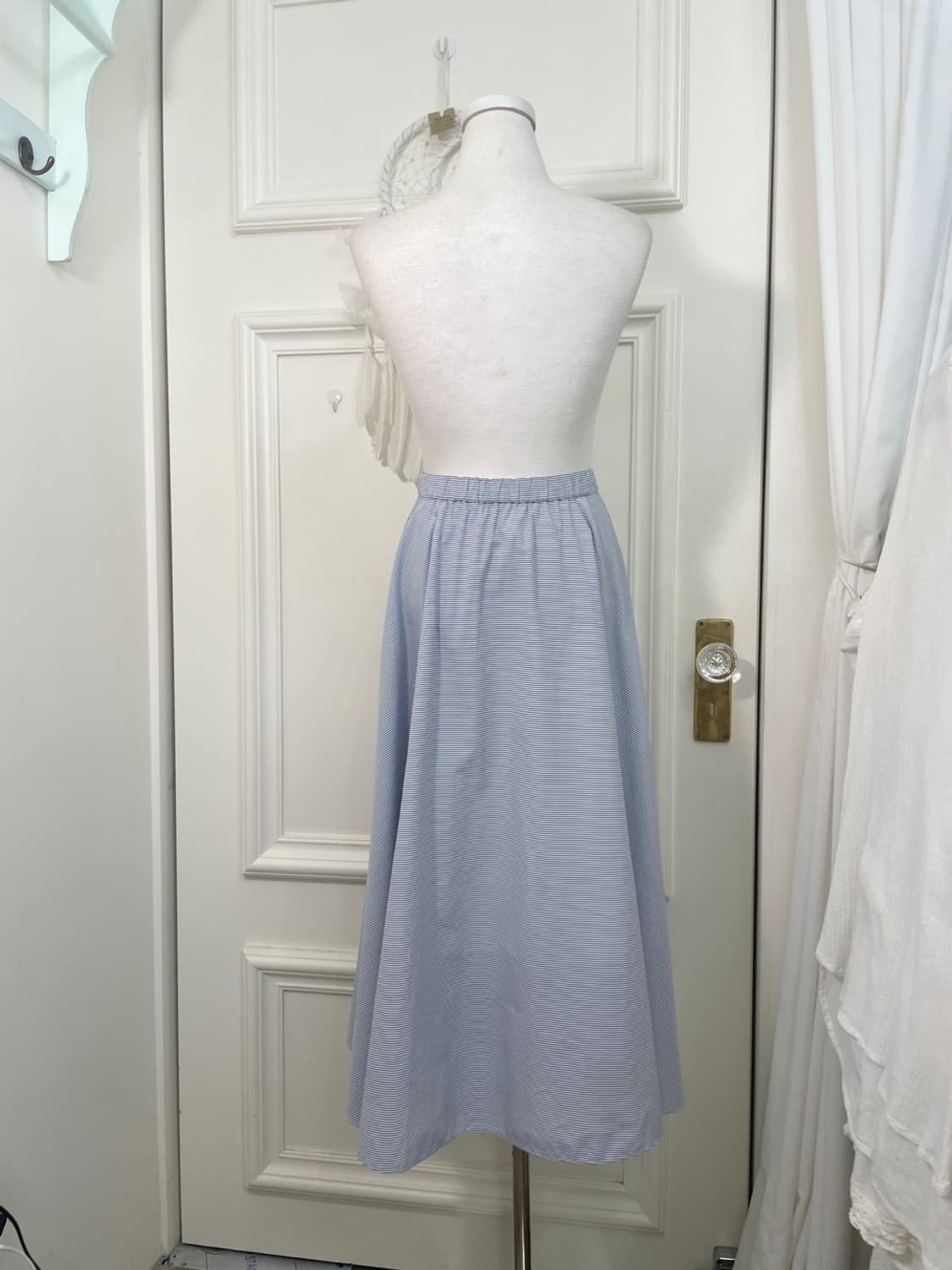 blue white stripe summer flare skirt 상품이미지3