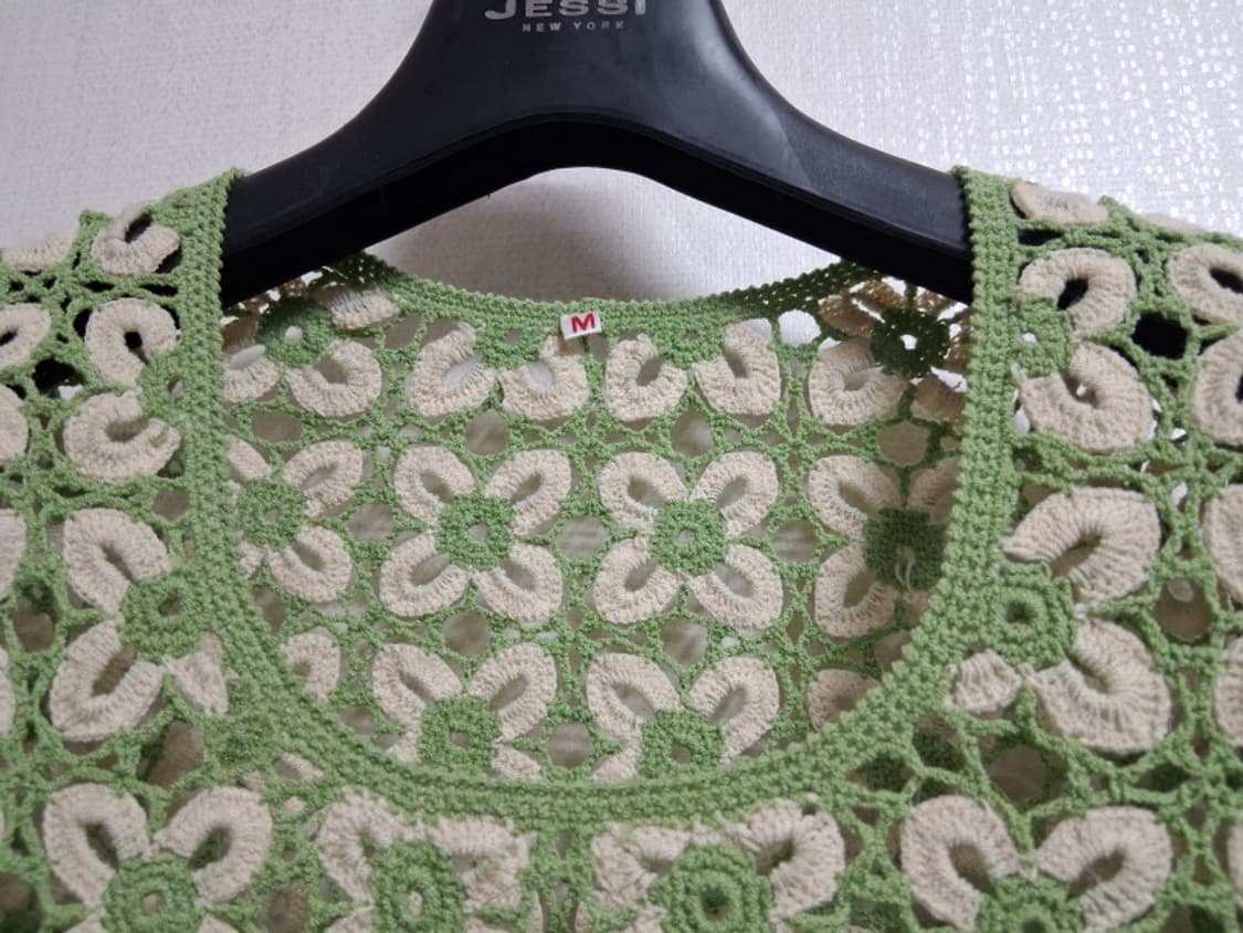 일본빈티지 핸드메이드 모티브 뜨게 크로셰 반팔탑 5566 상품이미지4