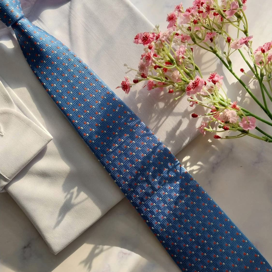 에스 티 듀퐁 실크 블루 기하 패턴 넥타이 8.1cm A+등급 K1887 상품이미지7