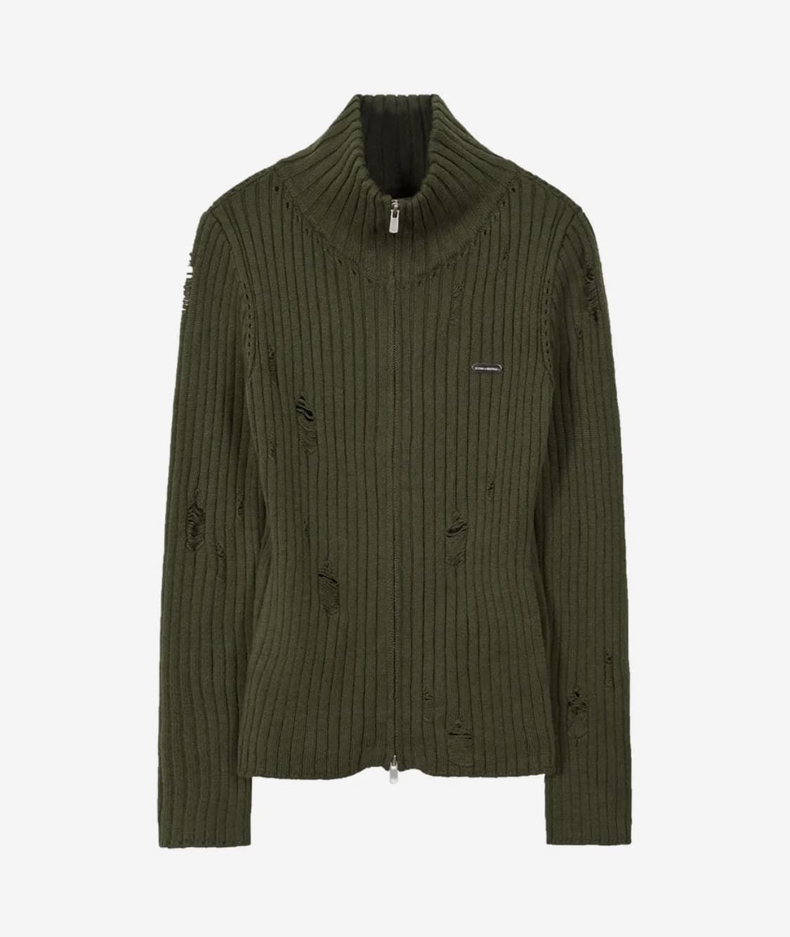 일리고 펀칭 데미지 니트 집업 카키 S 상품이미지2