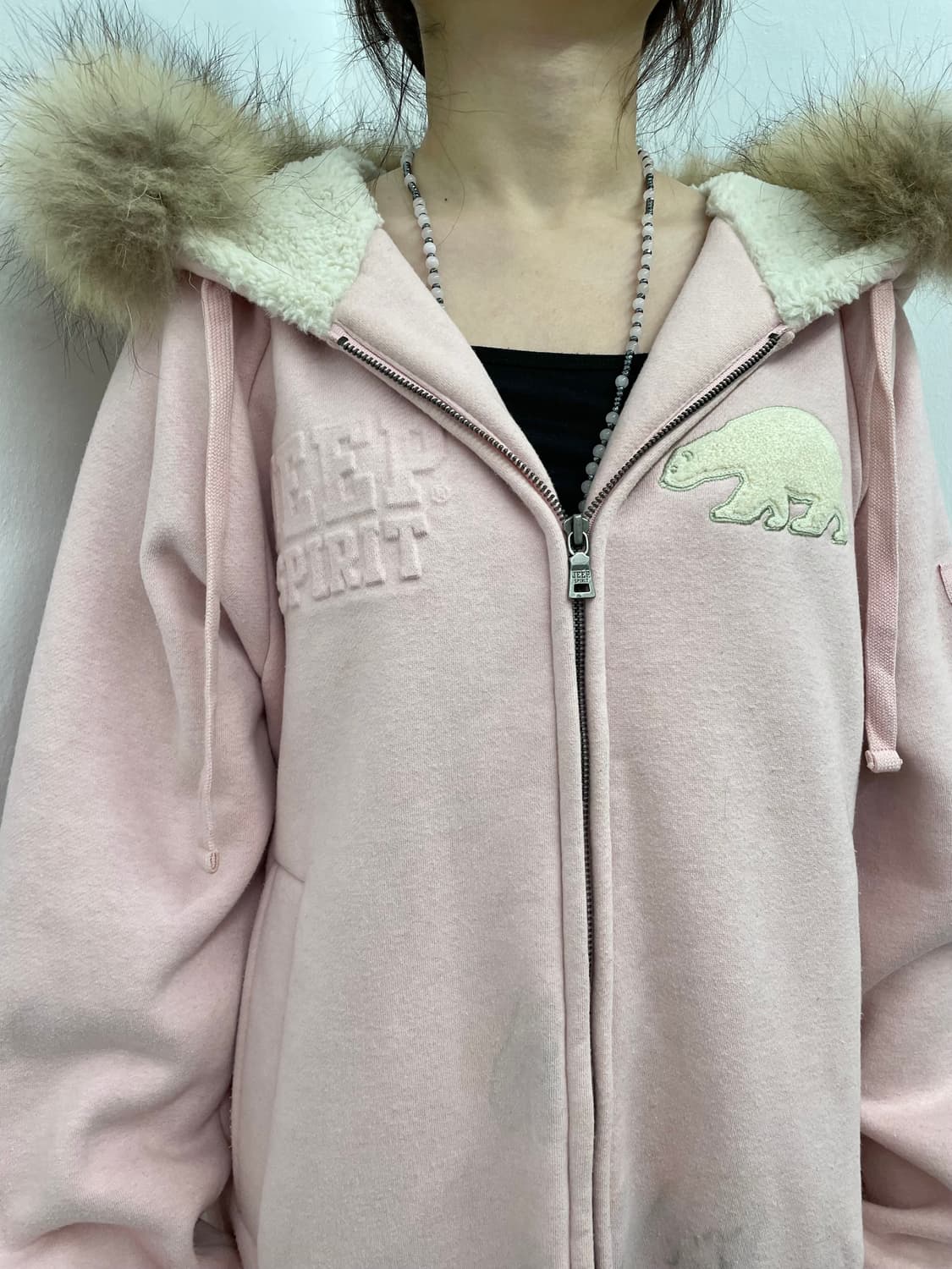 지프 핑크 자수 울프죠 집업 상품이미지3