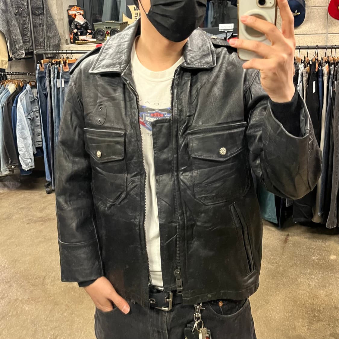 80s 오리지날 폴리스맨 레더 자켓 (100) 상품이미지1