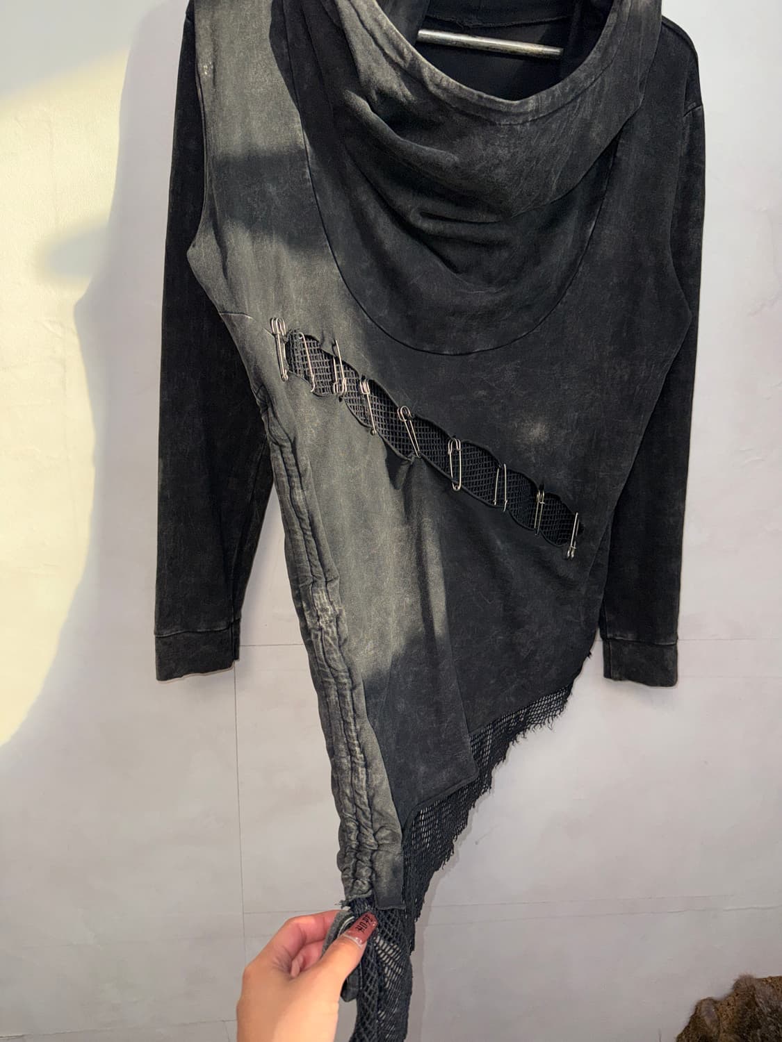 Washing black grunge net high neck hood 상품이미지7
