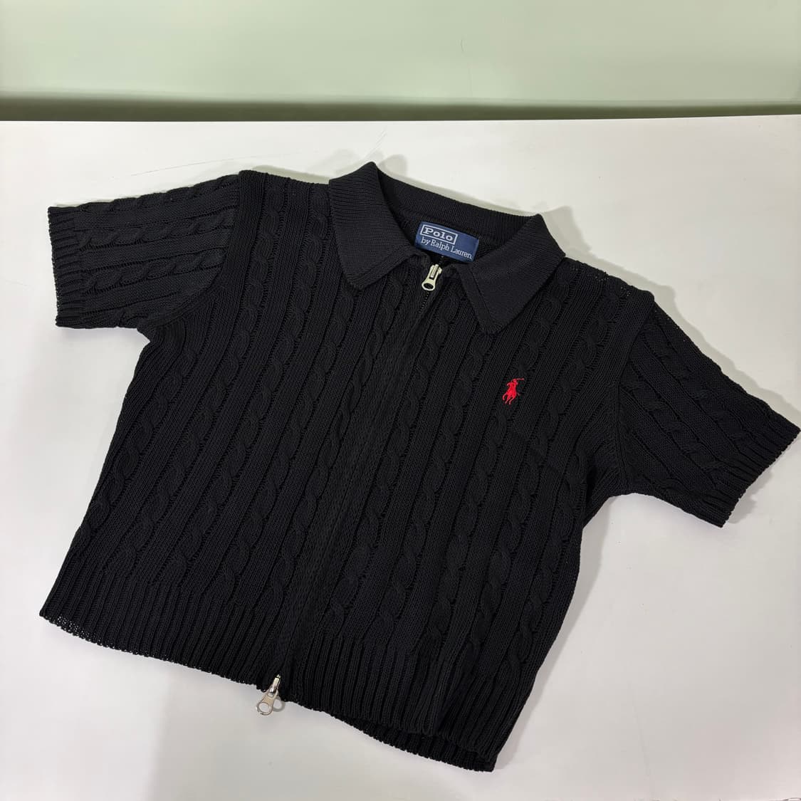 우먼S-M 폴로 랄프로렌 블랙 꽈배기 투웨이 시스루 크롭 니트집업 상품이미지2