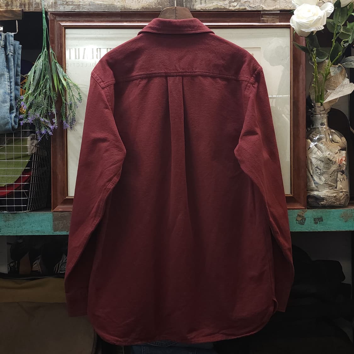 90s 엘엘빈 워크셔츠 헤비코튼 투포켓 샤모아 셔츠 레드 브라운 S 상품이미지3