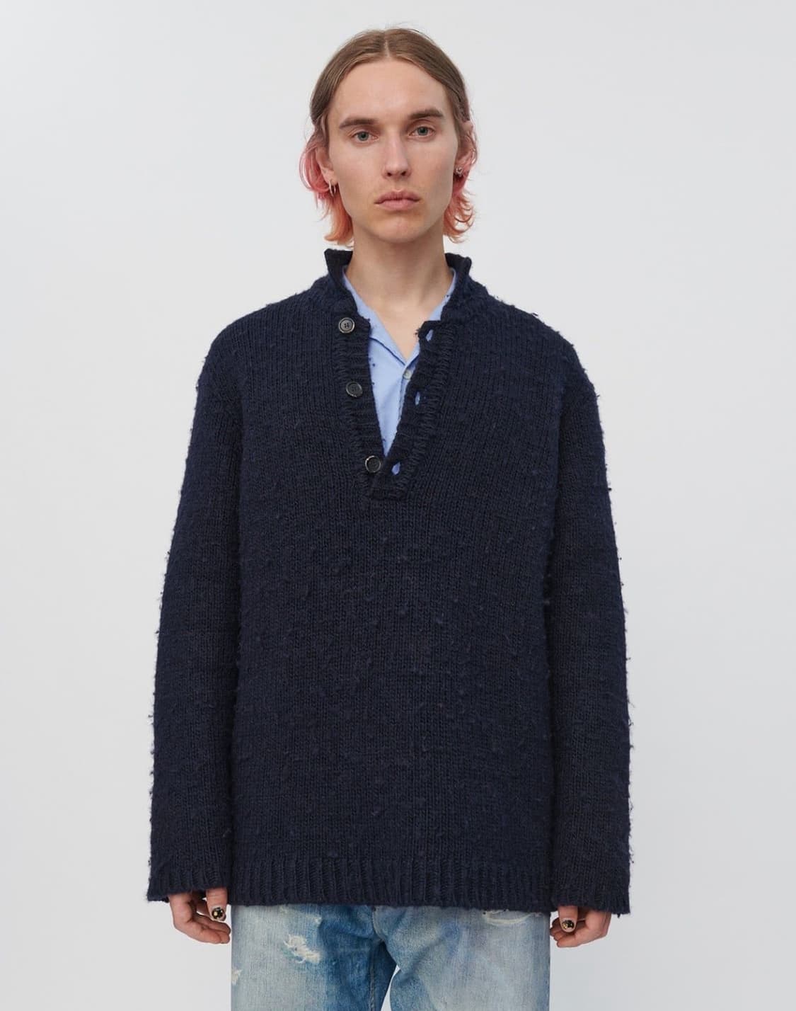 아워레가시 빅피케 니트 46 네이비 상품이미지1