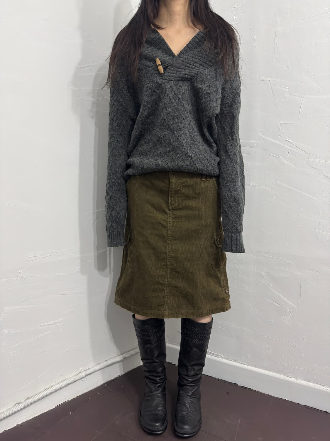 cotton laundry corduroy cargo midi skirt 상품이미지2