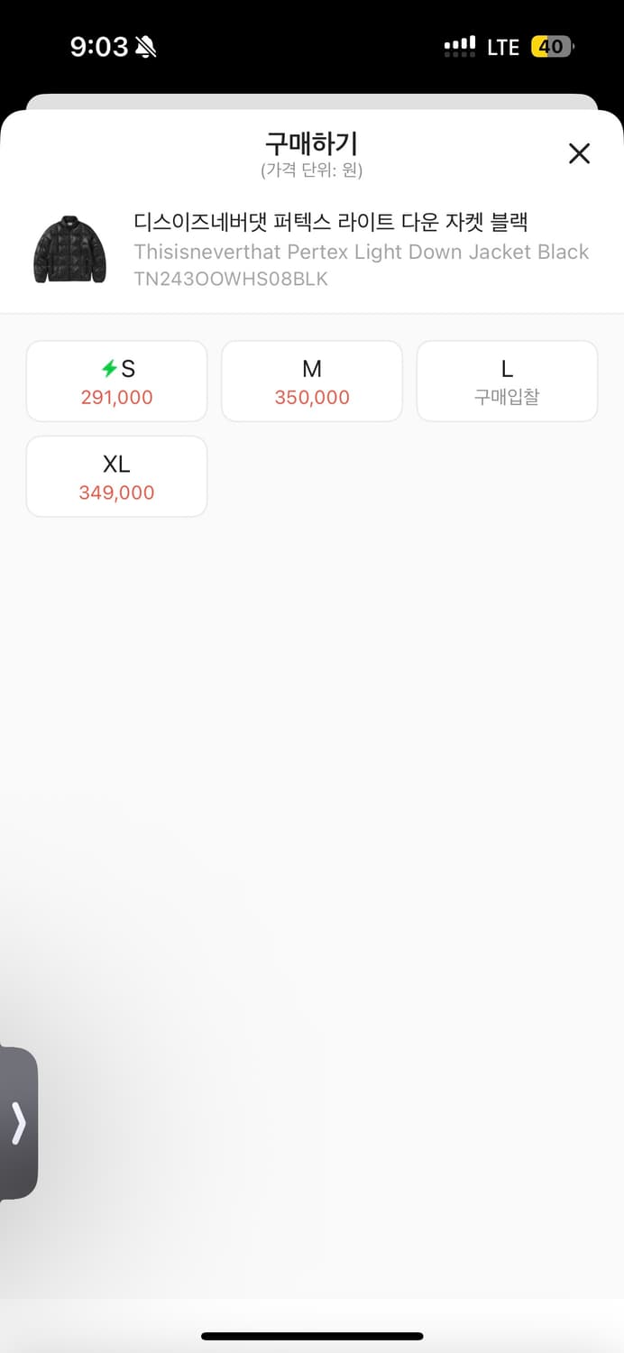 디스이즈네버댓 퍼텍스 라이트다운 자켓 블랙 XL 상품이미지3