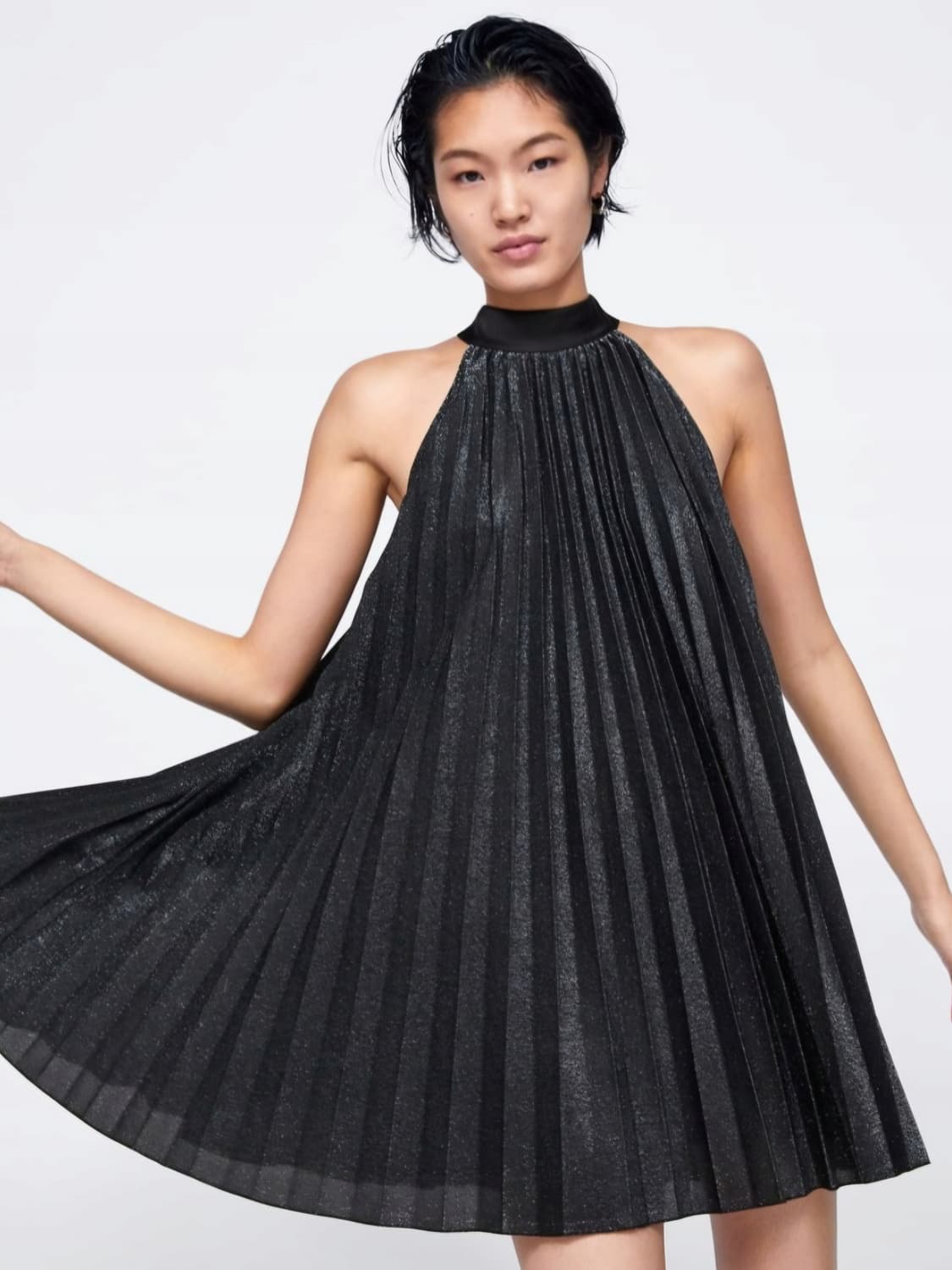(새상품) ZARA 자라 글리터 홀터넥 플리츠 드레스 M 상품이미지1