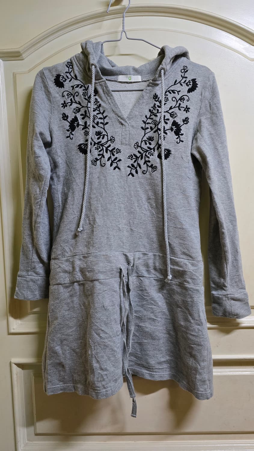 빈티지 모리걸 그레이 꽃자수 롱 후드 grey flower long ho 상품이미지1