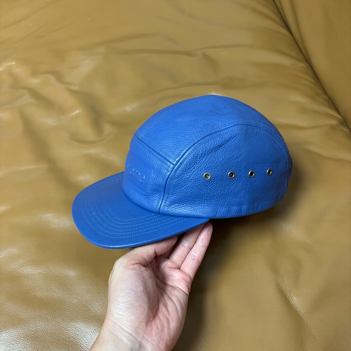 Supreme 슈프림 레더 블루 캠프캡 모자 (Leather Blue) 상품이미지4