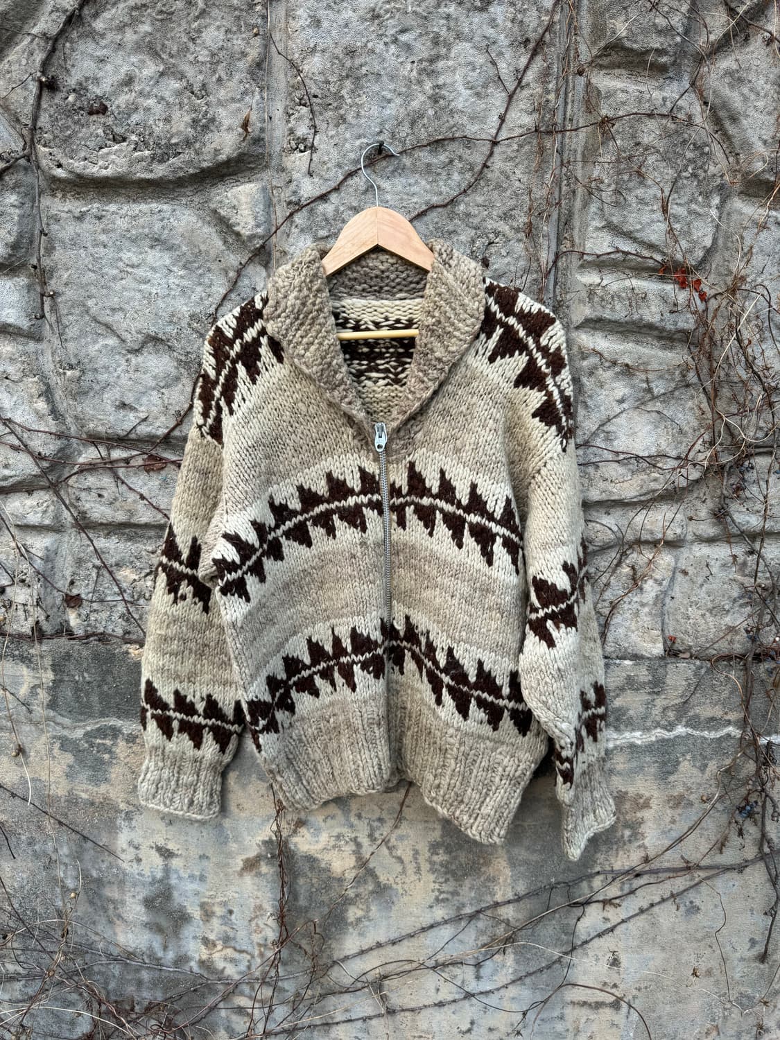 70s 캐나디언 코위찬 빈티지 핸드 니트 집업 가디건 상품이미지1