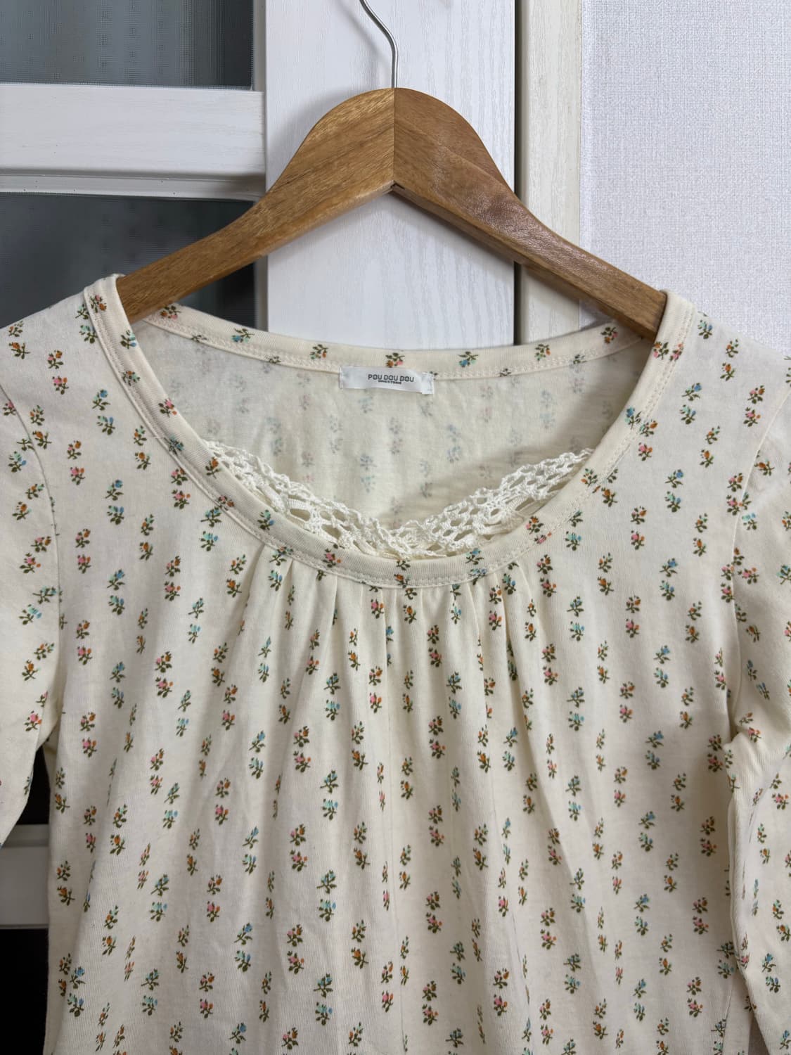 크림 잔꽃 크로쉐 긴소매 티셔츠 상품이미지2