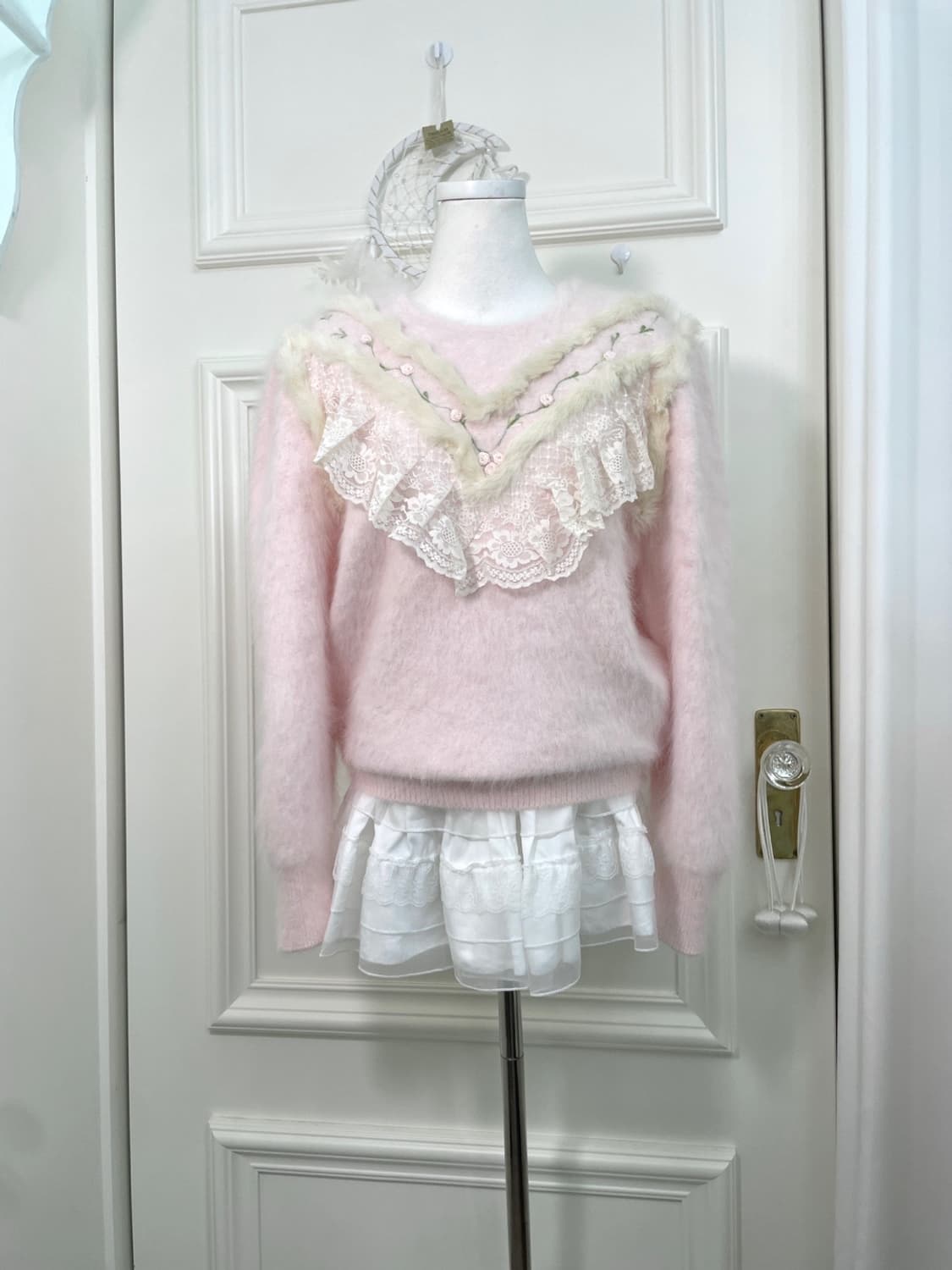 sheer pink embroidery lace trime lovely 상품이미지1