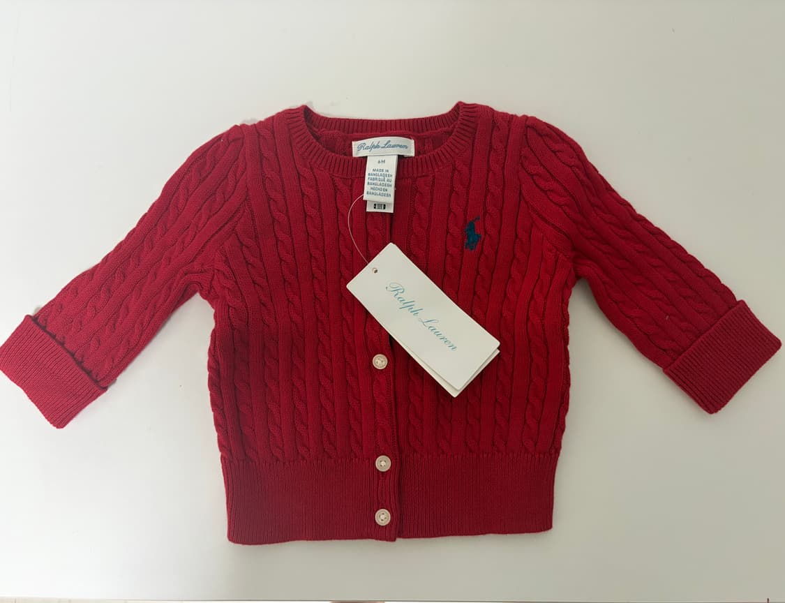 폴로 베이비 케이블 가디건 6M 레드 상품이미지1