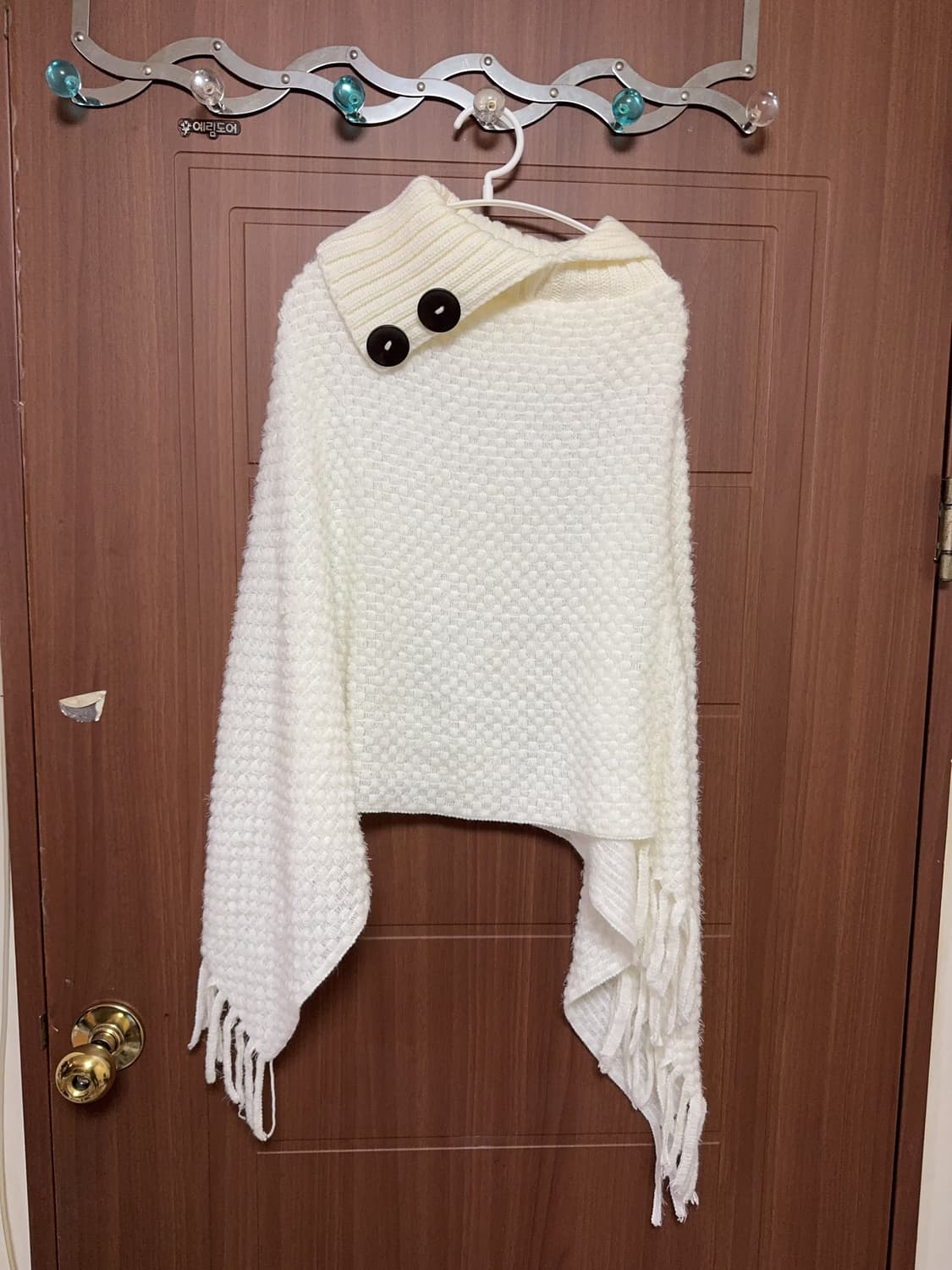 모리걸 하구미 지뢰계 빈티지 아이보리 단추 니트 판쵸 상품이미지1