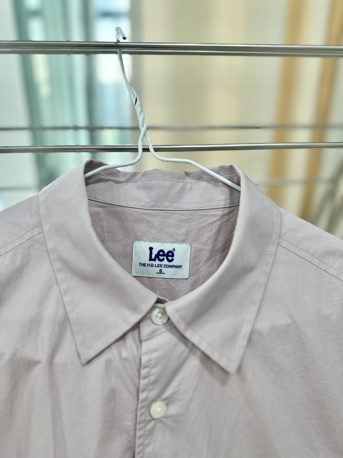 [Lee] 리 페이퍼 코튼 오버핏 반팔 셔츠 핑크S 상품이미지5