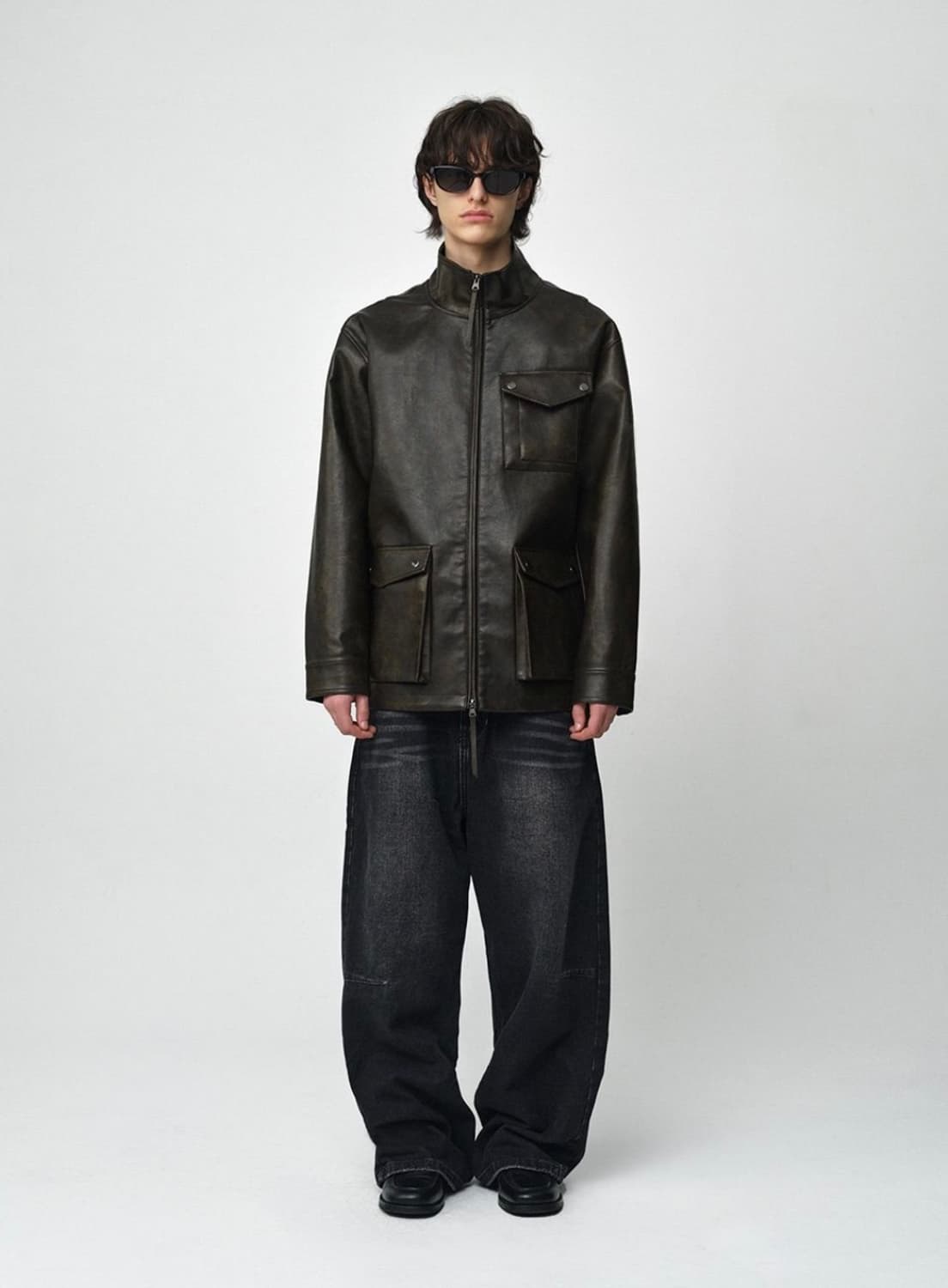 vintage middle leather jacket (brown) 상품이미지1