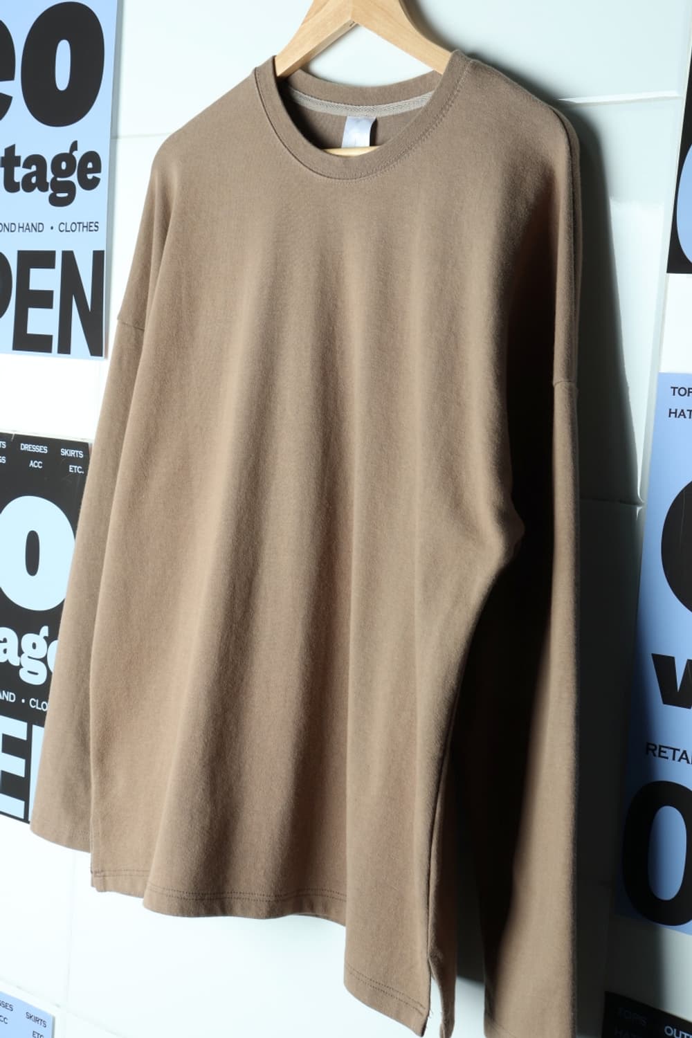 (L-2XL) 브랜드빈티지 맨투맨 티셔츠 된장 베이지 쭉티-7AF1 상품이미지1