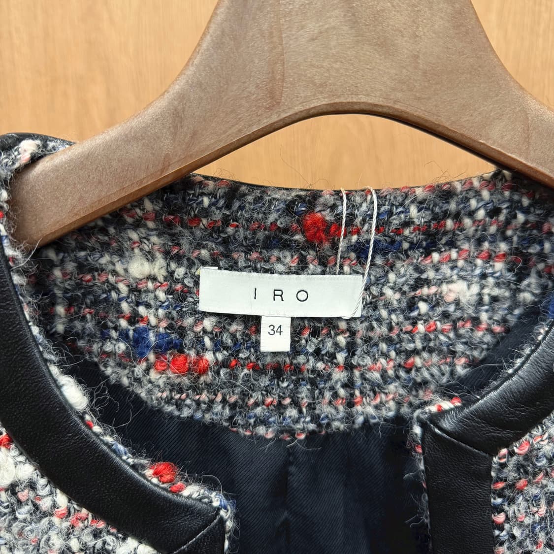 이로 긴팔 오픈 롱 트위드 자켓 레더 트리밍 지퍼 포켓 디테일 그레이 상품이미지6