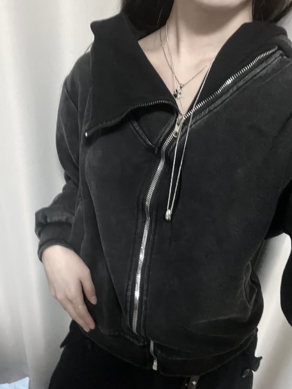 빈티지 하이넥 워싱 투웨이 후드집업 상품이미지3