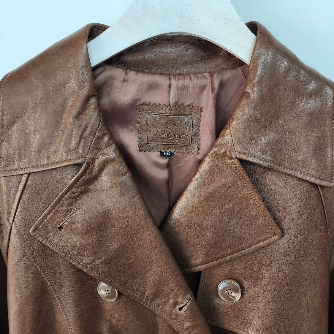 로보 브라운 가죽 롱 트렌치 코트 상품이미지2