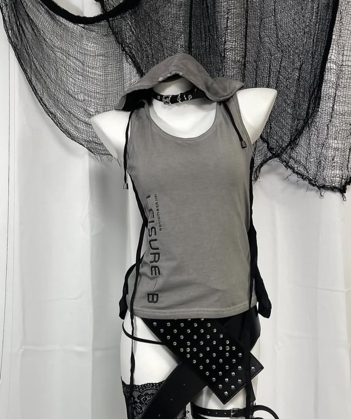 슬리브리스 후드 배색 펑크 y2k 힙 상품이미지2