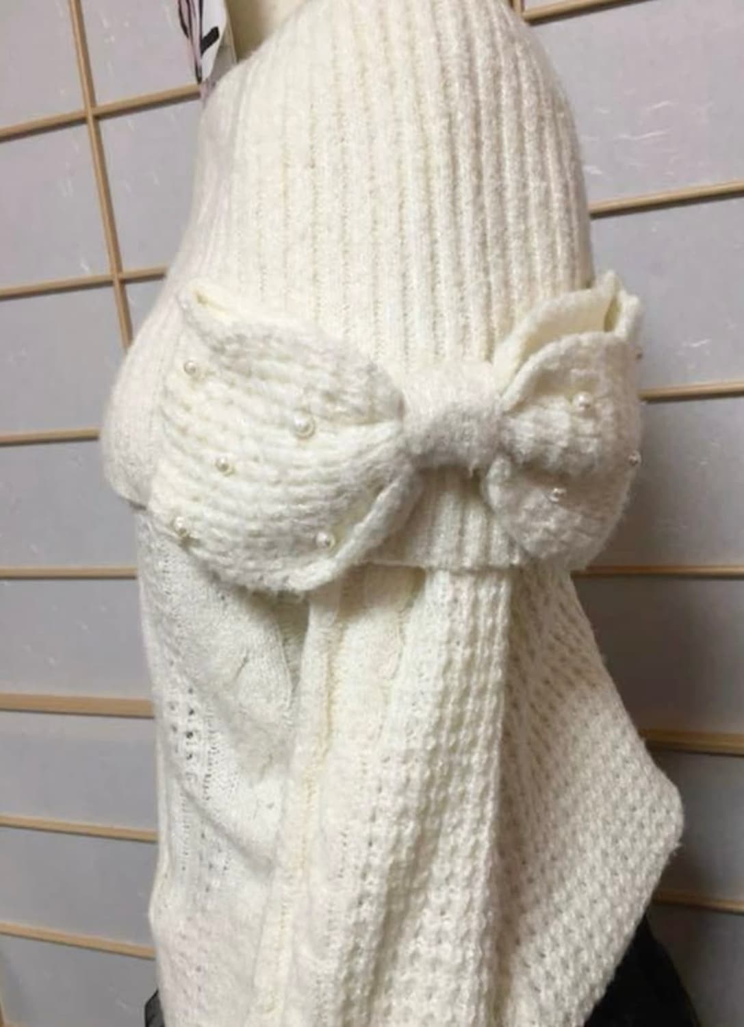 리즈리사 고전 왕리본 아이보리 오프숄더 니트 상품이미지2