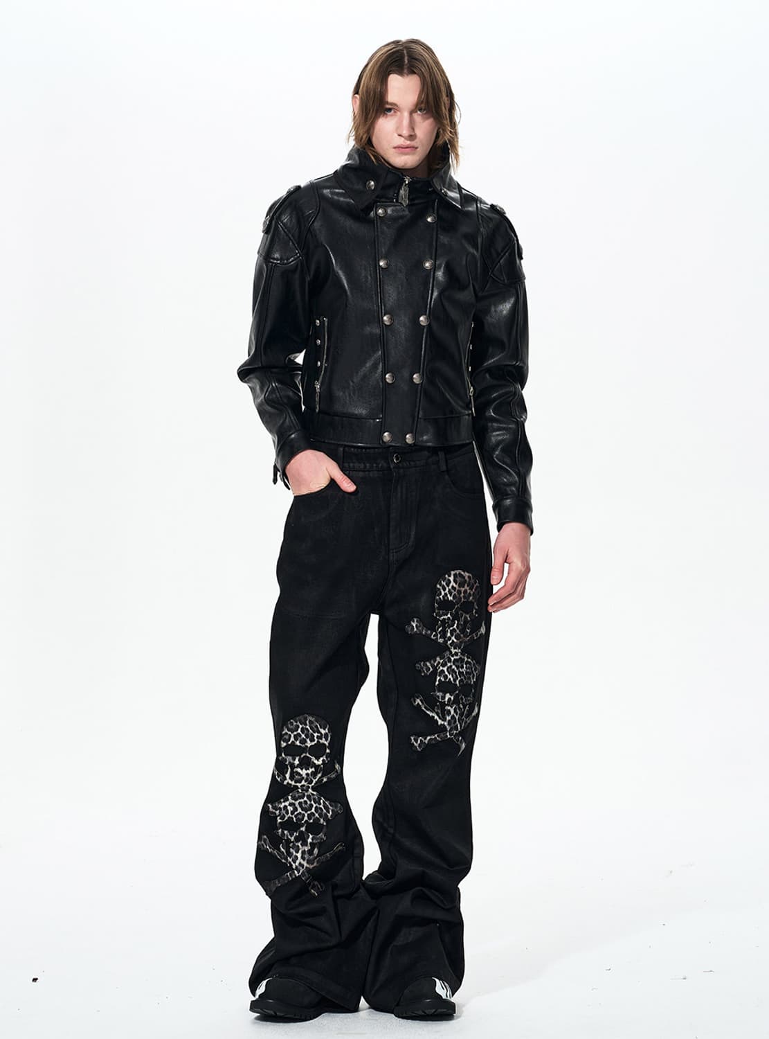 Skull Appliqué Leather Jacket 상품이미지5