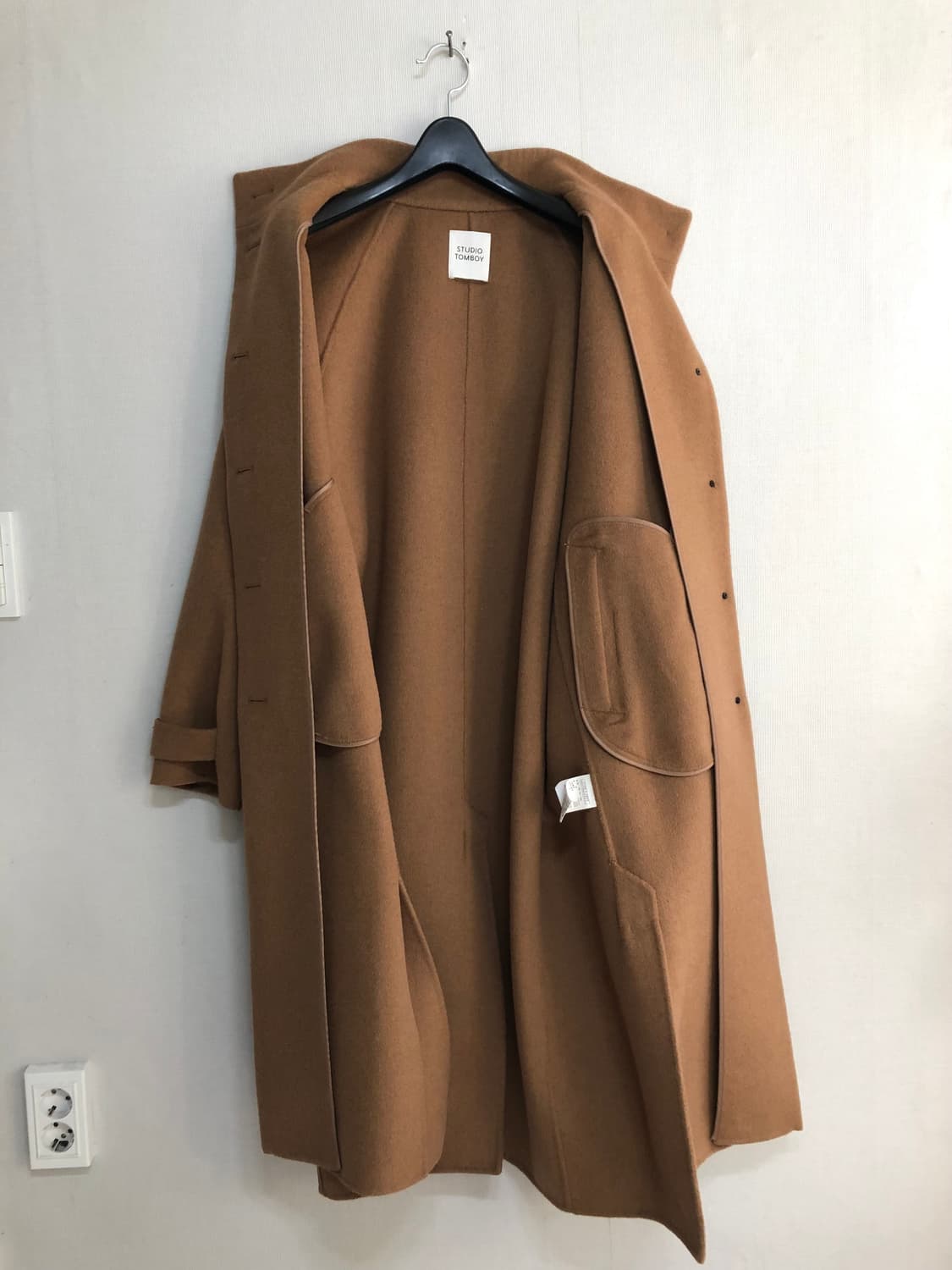 스튜디오톰보이 여성 오버핏 하이넥 울 롱 코트 _ 베이지 상품이미지9