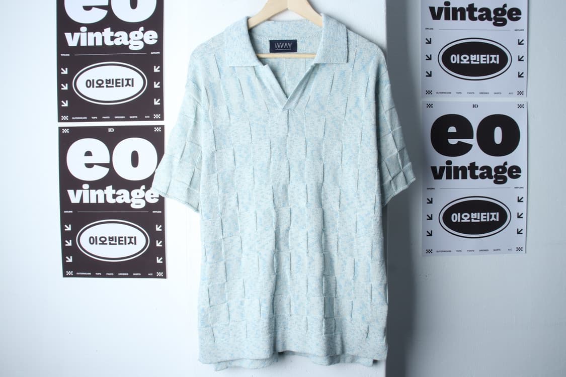 (L-XL) 왓에버위원트 반팔 카라 티셔츠 니트 체크 연블루-H33625 상품이미지2