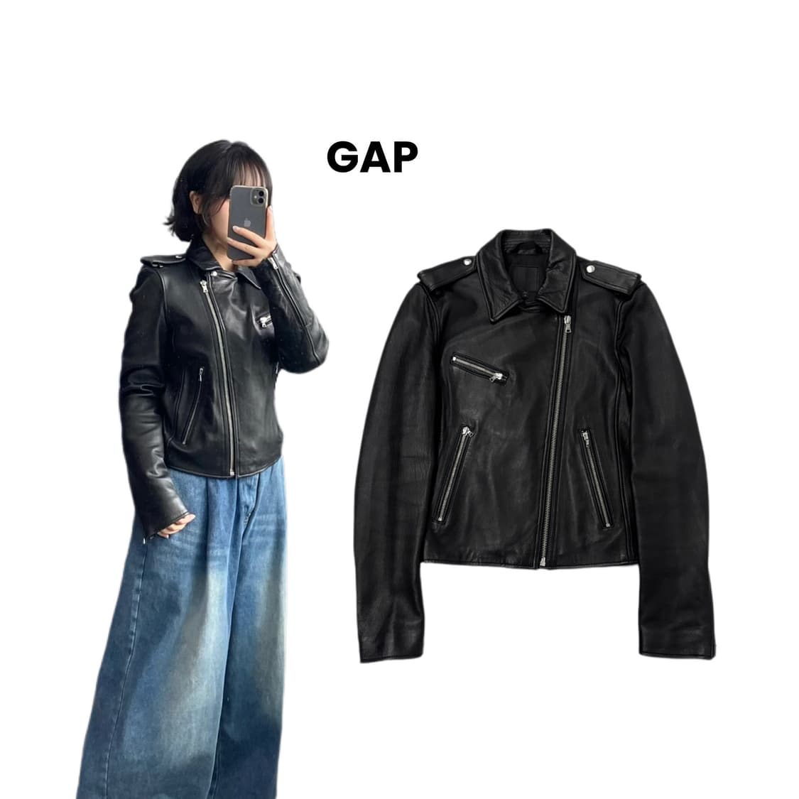 갭 리얼레더 양가죽 바이커 사선 라이더 가죽자켓 상품이미지1