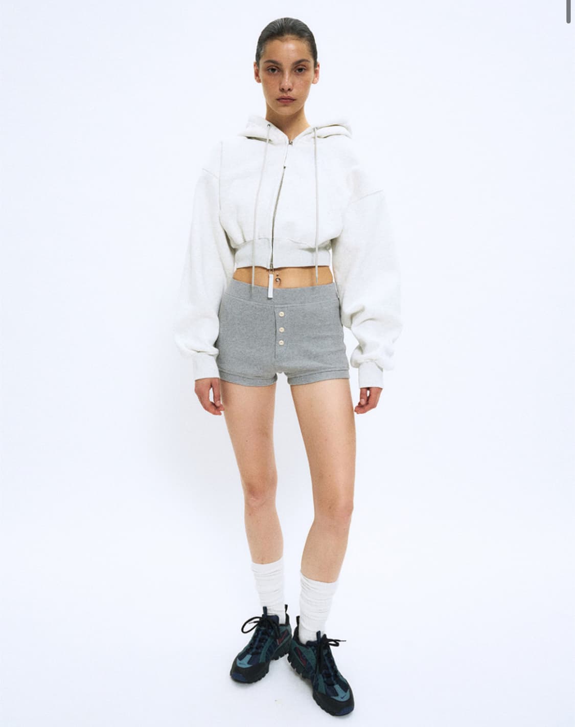 파르티멘토 우먼 클래식 로고 크롭 후디 멜란지 상품이미지2