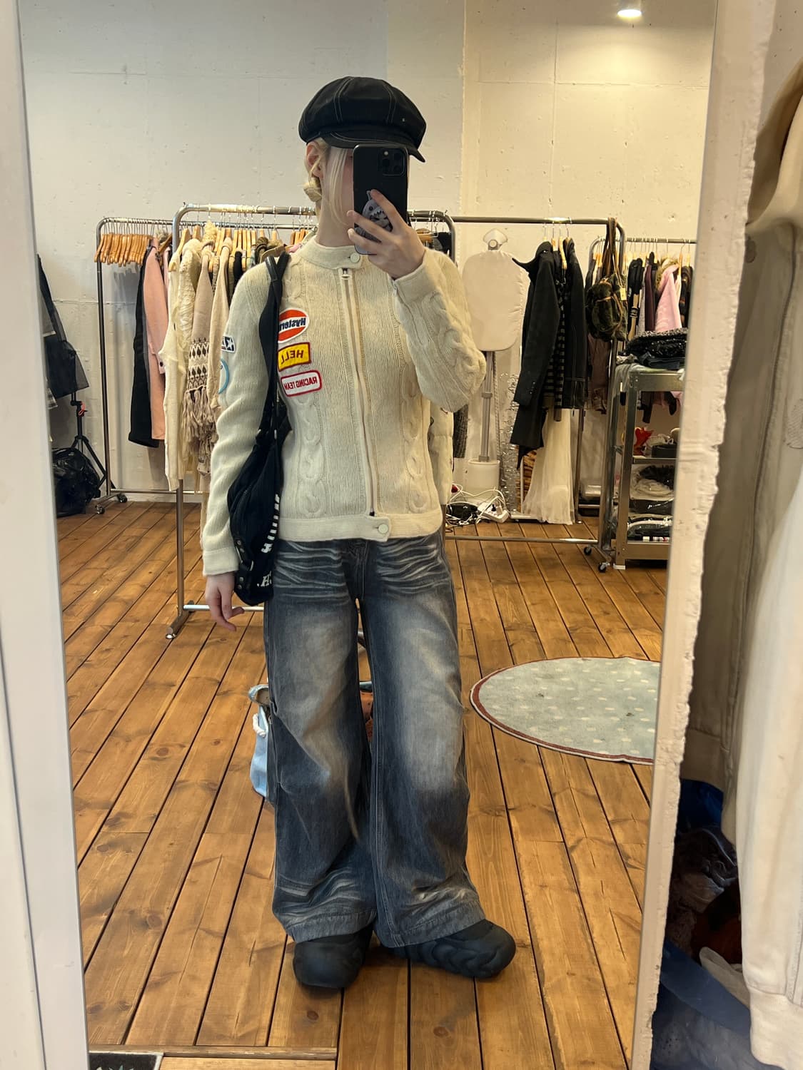 히스테릭글래머 크림 니트 패치 집업 상품이미지2