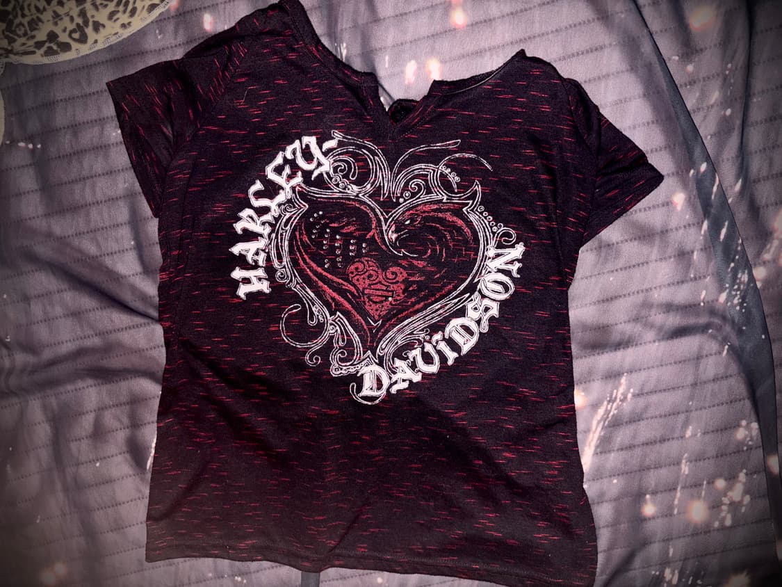 빈티지 할리데이비슨 하트 블랙 레드 반팔 티셔츠 상품이미지1