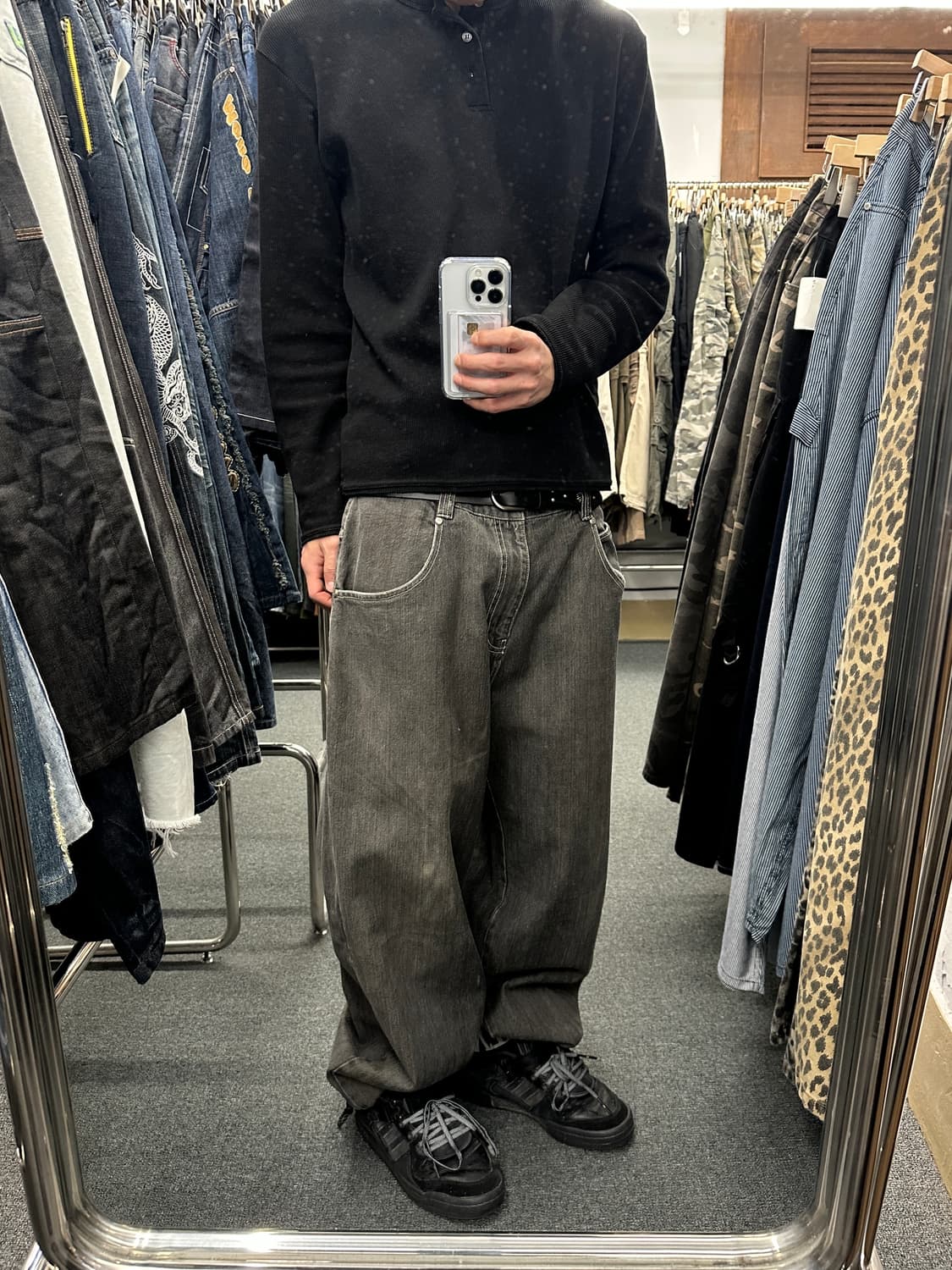 36) 칼카니 올드스쿨 y2k 와이드 흑청 데님팬츠 상품이미지2