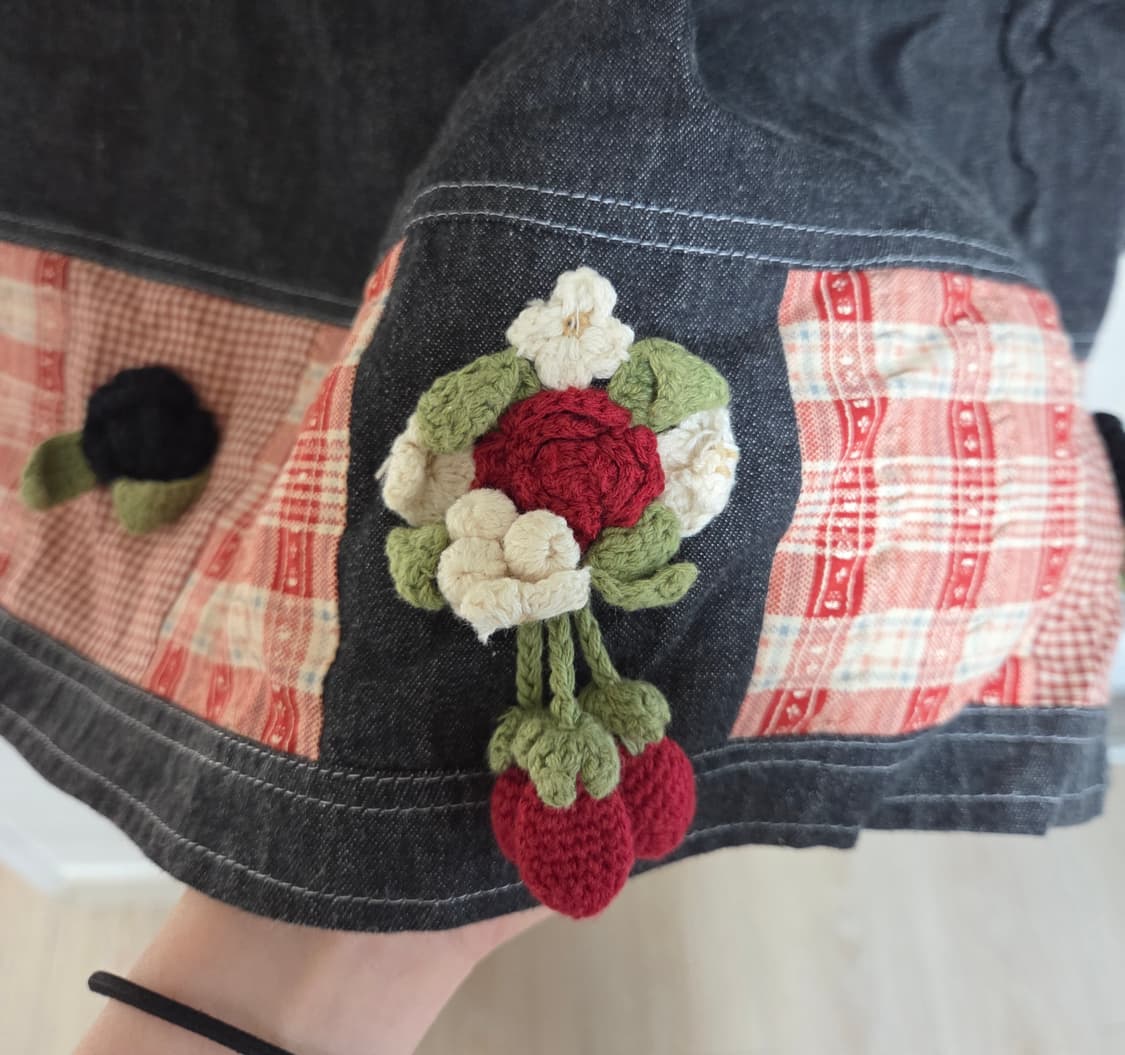 흑청 딸기 뜨개 롱 스커트(빈티지 모리) 상품이미지1