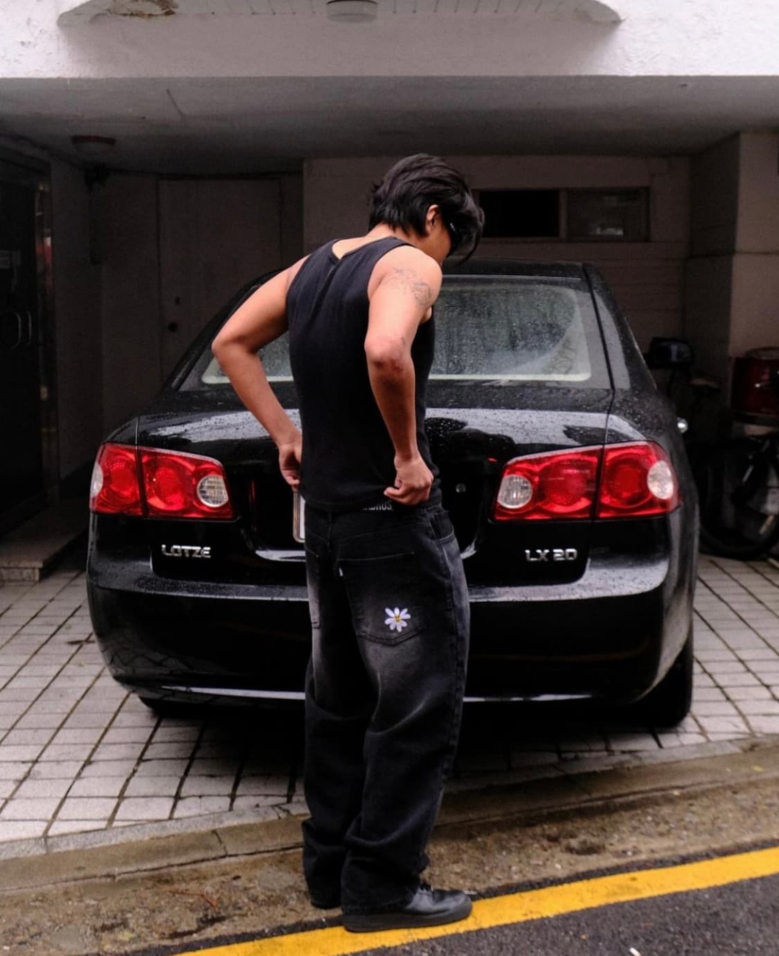 라브로스 스마트 데이지 배기진 데님 와이드 팬츠블랙 상품이미지4