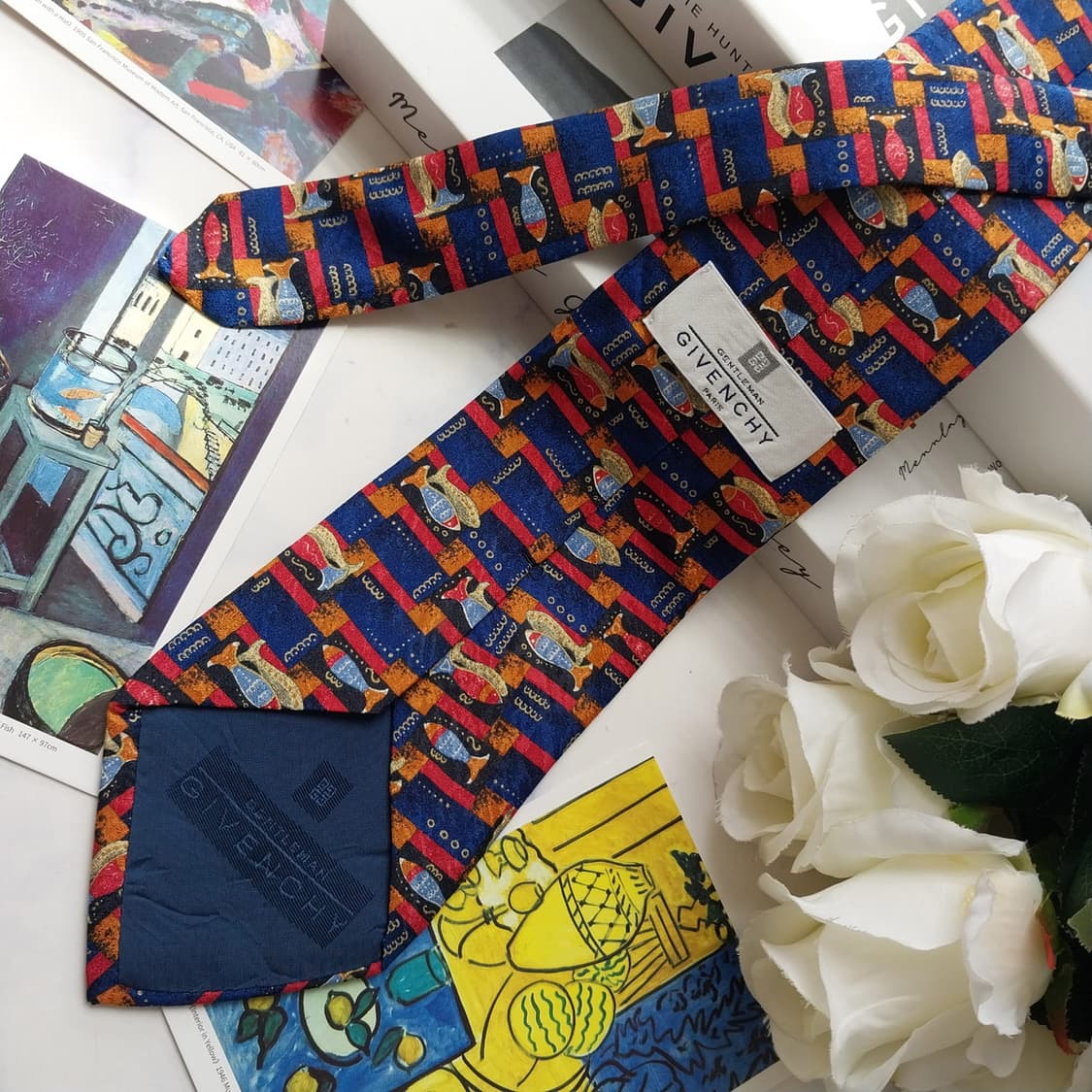 지방시 실크 블루 아트 패턴 넥타이 9.7cm A+등급 K2559 상품이미지5